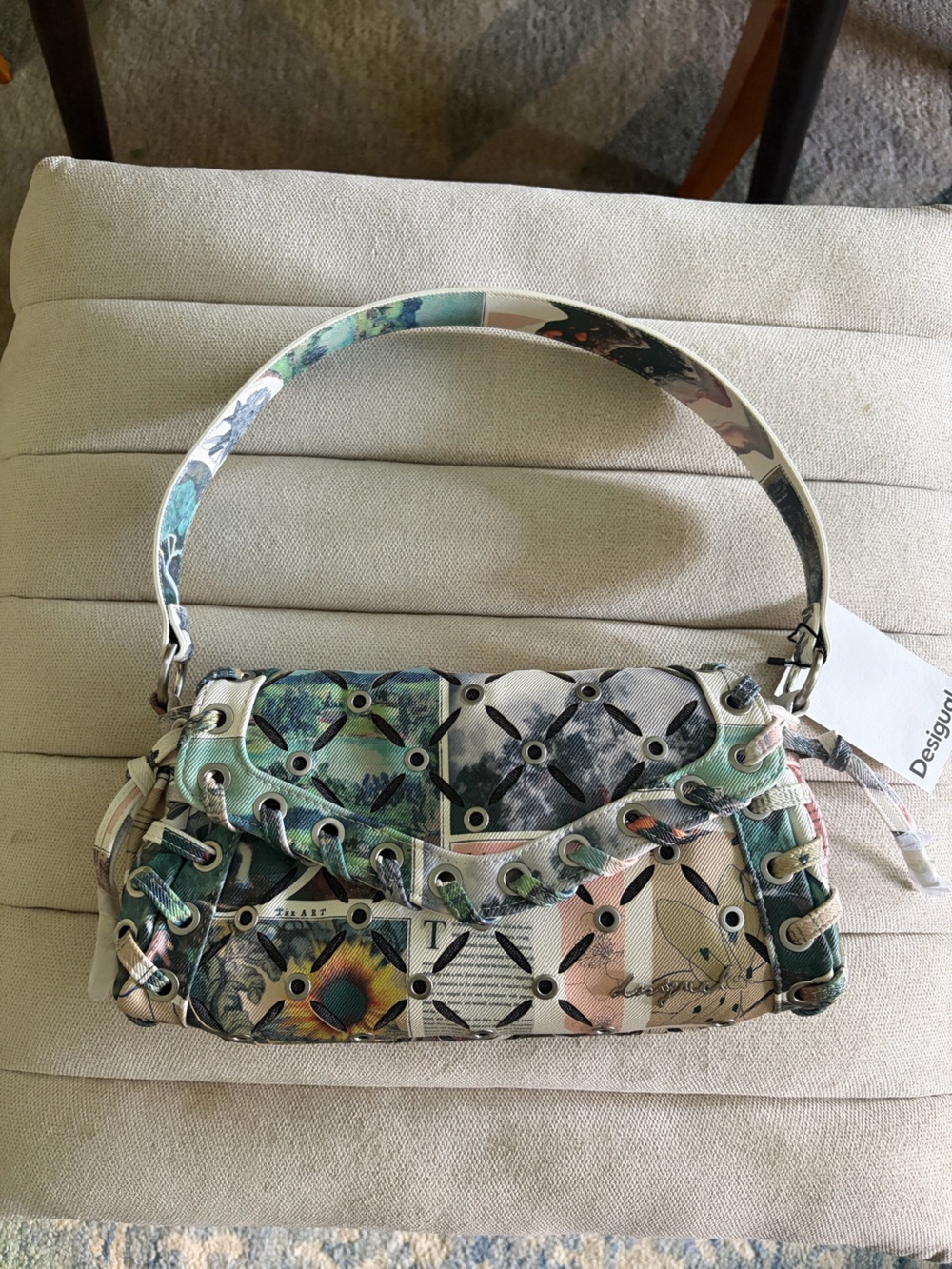 Desigual Small Collage Printed Perforated Crossbody Shoulder Floral Y2K Stud Bag